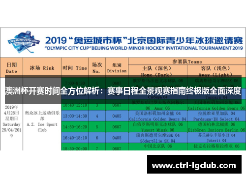 澳洲杯开赛时间全方位解析：赛事日程全景观赛指南终极版全面深度
