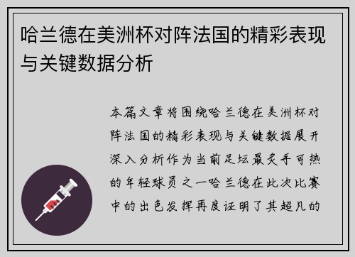 哈兰德在美洲杯对阵法国的精彩表现与关键数据分析